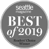 The image shows a badge saying "Seattle Magazine Best of 2019 Readers' Choice Winner."