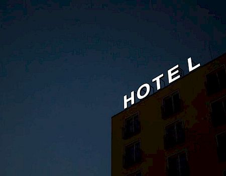 A building with a bright 